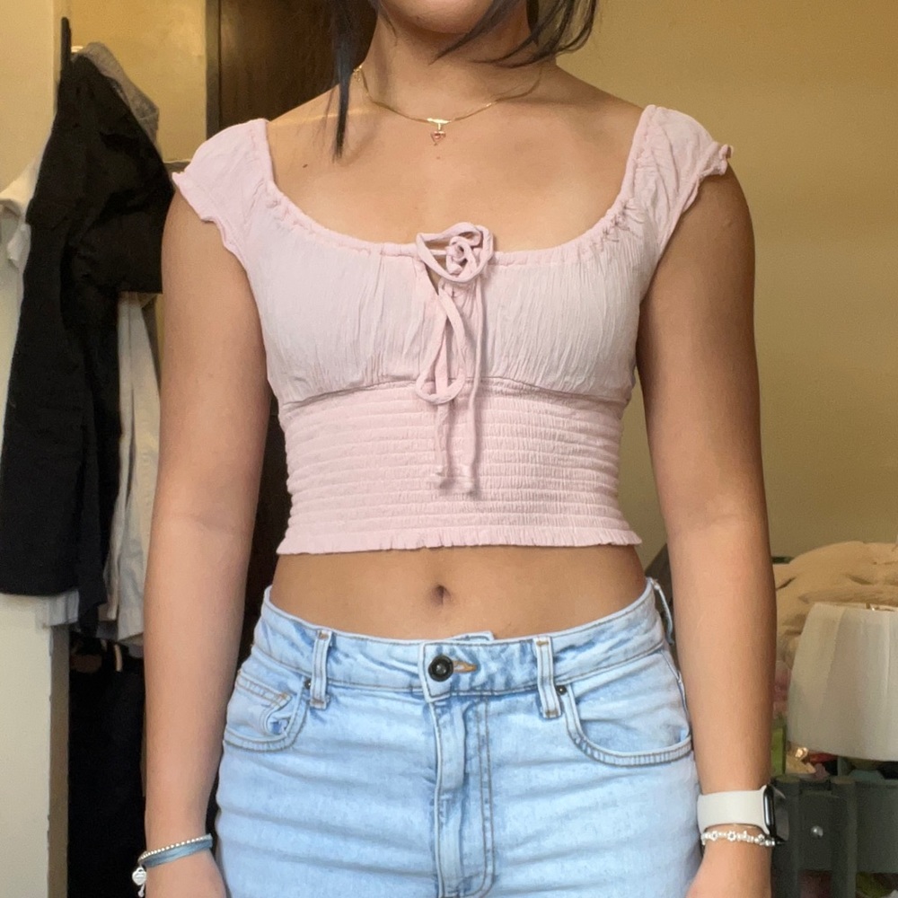 Pacsun smocked pastel pink crop top
